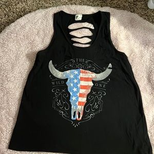 Black distressed tank top